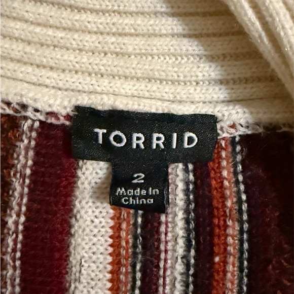 Torrid Cream and Gray Striped Cardigan Sweater - Picture 2 of 3